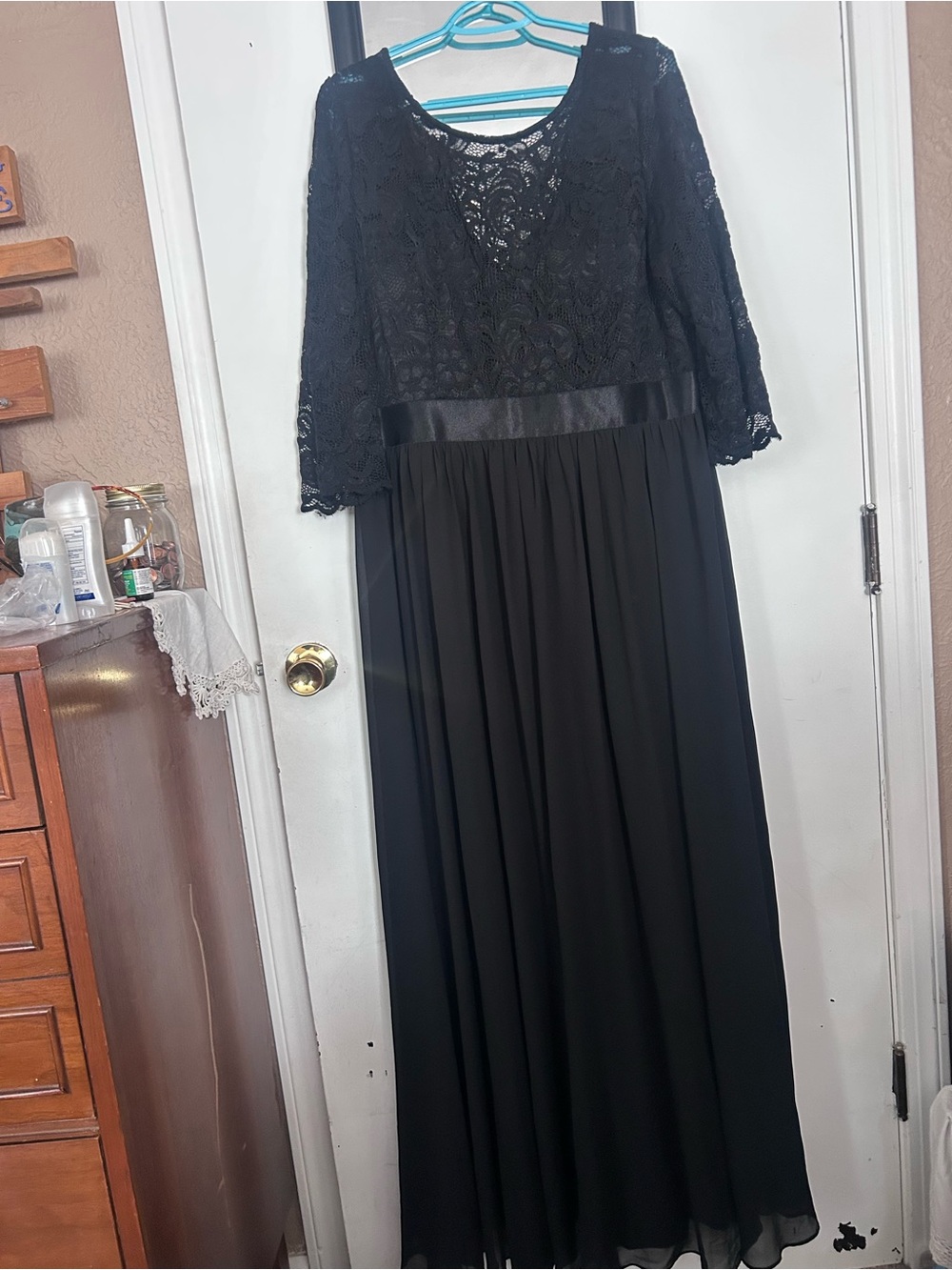 Ever Pretty Black Lace & Chiffon Long Sleeve Gown